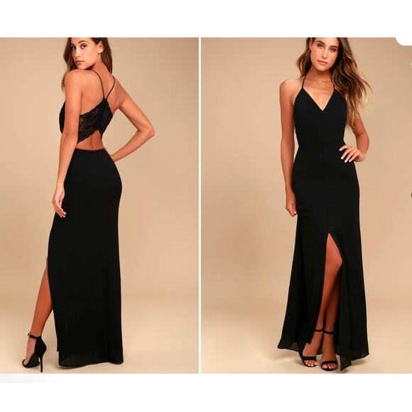 Lulu's Dresses & Skirts - Lulu's Story of a Starry Night Black Backless Lace Maxi Dress Slit Medium